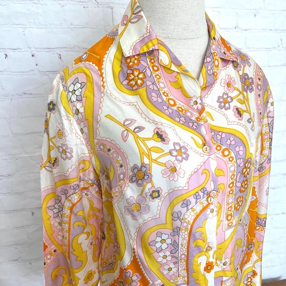 70's Funky Pink & Yellow Alex Coleman Blouse - Size Medium/Large - Picture 2 of 11